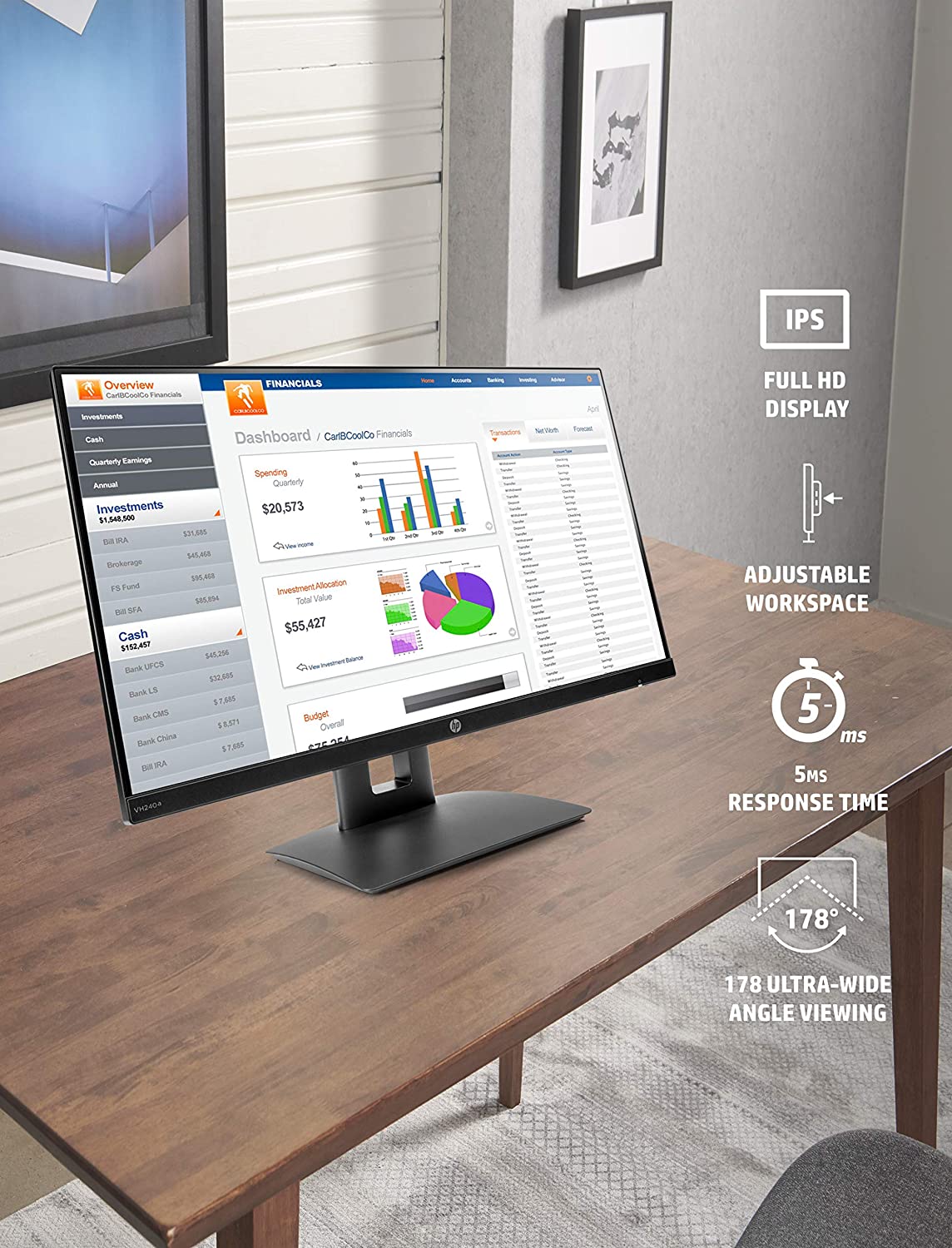 HP VH240a 23.8-inch Full HD 1080p IPS LED Monitor with Built-in Speakers and VESA Mounting, Rotating Portrait & Landscape, Tilt, and HDMI & VGA Ports (1KL30AA) - Black HP VH240a 23.8-inch Full HD 1080p IPS LED Monitor with Built-in Speakers and VESA Mounting, Rotating Portrait & Landscape, Tilt, and HDMI & VGA Ports (1KL30AA) - Black
